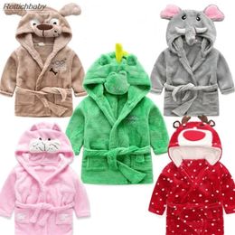 fashion Kids Boy Girl Animal Bathrobe Cartoon Soft Flannel Robe Pyjamas Baby Kids Children Warm Clothes 2-6Years Old 240111