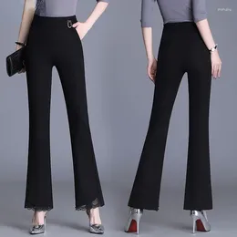 Women's Pants Woman Micro Flared Female Skinny Mid Waisted Stretch Ladies Vintage Streetwear Trousers High Street Black G25