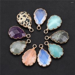 Pendant Necklaces 5pcs/lot Natural Stone Amethysts Amazonite Drop Water Faceted Rose Quartzs Charm For DIY Retro Necklace Earrings 22x13mm