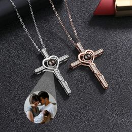 Necklaces Projection Photo Necklace Personalized Custom Photo Necklace for Women Vintage Dainty Choker Cross Heart Pendant Elegant Jewelry