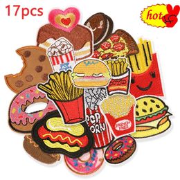 17 Pcs Lot Food Doughnut Hamburg French Fries Embroidery Applique Iron on Patches Bulk Wholesale for Clothing Kids Fusible Cute