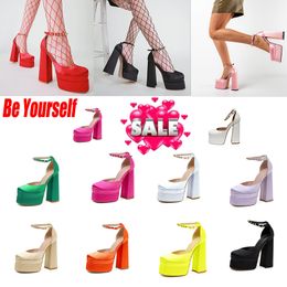Fashion Ankle Buckle Square Heels Pumps Women Patent Leather Platform Shoes Woman Sexy Super High Heel Party Shoes