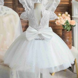 Girl's Dresses 12M Baby Girl White Baptism Princess Gown Infant One Year Birthday Party Clothes Embroidery Sequin Flower Girl Wedding Dresses H240508