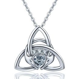 Pendants EUDORA 925 Sterling Silver Celtic knot Claddagh Pendant Necklace with Cubic Zirconia Celtic choker Jewellery for Birthday Gift