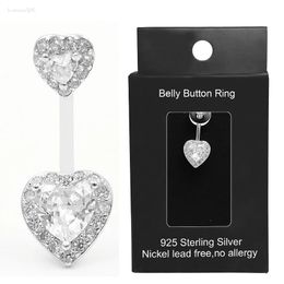 Jewelry 1PCS 925 Sterling Silver Cubic Zircon Belly Button Rings Heart Navel Piercing Reverse Cute Body Piercing Sexy Navel Ring jewelry