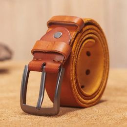 VAMOS KATOAL Men leather beltRetro top quality Genuine Leather Belts for men Male metal Pin Buckle belt 240110