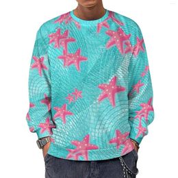 Men's Hoodies Cute Animal Print Casual Sweatshirts Pink Starfish Harajuku O Neck Winter Long-Sleeve Street Fashion Oversized Hoodie