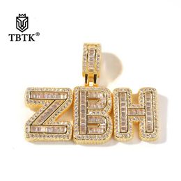 Necklaces TBTK Custom Charm Iced Cubic Zircon Small Baguette Initial Letters Pendant Necklace Words With 4mm CZ Tennis Chain Jewelry