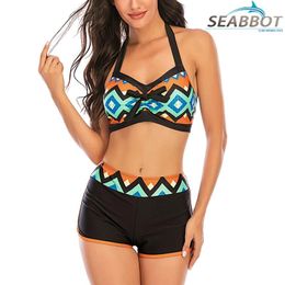 Set Plus Size S8XL Women Bikini 2020 Tankini Sets Sexy Two Piece Bikini Sets With Surfing Short Boy Shorts Swimwear Women maillot