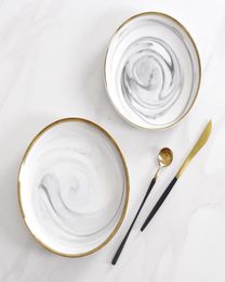 High Quality 75 or 8 inch Gold Gilded stripe Marble pattern porcelain plate ceramic Dinner Dish tableware dinner set dinnerware D9824630