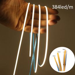 3mm 5mm Ultra Thin COB LED Strips 12V 24V RA>90 High CRI LED Tape Light Cuttable Flexible 16.4FT Super Bright IP20 for Indoor House Kitchen