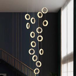 Duplex Staircase Chandelier Modern Ring Living Room Chandelier Nordic Ring Dining Room Bedroom Kitchen Villa Attic Chandelier