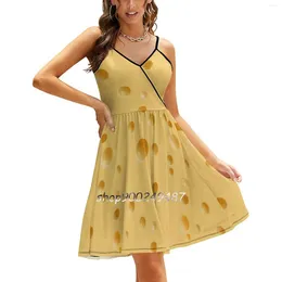 Casual Dresses Cheese Sling Dress Sexy Female High Waist For Women Food Cheesy Yellow Pattern