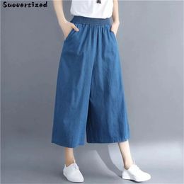 Jeans Oversize 4xl Baggy Wide Leg Jeans Women Summer Calf Length Denim Pant Elastic High Waist Vaqueros Korean Pantalon Casual Trouser