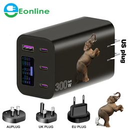 Chargers Eonline 3d Gan 300w Charger Pd3.1 140w+140w Ac100240v Led Intelligent Large Screen Charge Laptop Phone Earphone Fast Charging