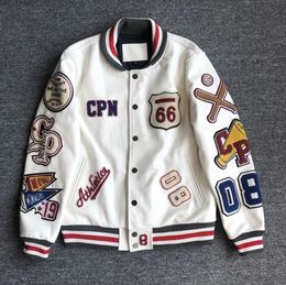 2024 Men's new Jackets womens spring and autumn baseball uniform Y2K retro trend leather jacket heavy industry embroidery white short coat