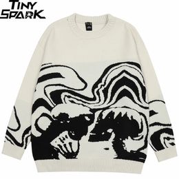 Men Streetwear Sweater Retro Painting Skull Graphic Hip Hop Knitted Sweater Vintage Pullover Casual Wool Sweater Hipster 240110