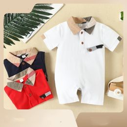 2024 Summer baby girls romper toddler boys plaid lapel short short sleeve jumpsuits infant kids sort cotton breathable climb clothes Z6647