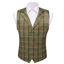 Men's Vests Designer Vest for Men Silk Brown Blue Green Silk Male Waistcoat Formal Wedding Business Sleeveless Jacket Barry WangL240104