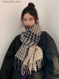 Scarves New 2023 Women Scarf Autumn Winter Vintage Houndstooth Scarve Pashmina Mujer Femme Foulard Bufanda Wrap Shawls Unisex Men Pareo Q240111