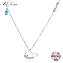 Pendants Kaletine 925 Sterling Silver Necklace Blue Stone Fish Long Necklace Women Custom Necklace Choker Girl Kids Jewellery Link Chain