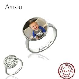 Rings Amxiu Custom Family Photo 925 Sterling Silver Ring Engrave Names Rings For Women Mother Personalised Gift DIY Picture Jewellery