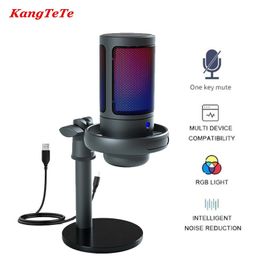 USB Condenser Metal Microphone Professional Recording Streaming With RGB Light Desktop Podcast Microphone For PC Computer Laptop 240110