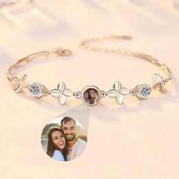 s925 Leaf Bracelet Personalised Projection Po Bracelet Pendant Bracelet-Projection -Memorial Custom Image Jewellery Women Gift 240110