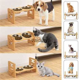 Dog Bowls Feeders Bamboo Elevated Dog Bowls with Stand Adjustable Raised Puppy Cat Food Water Bowls Holder Rabbit Feeder for Small Medium Pet withvaiduryd