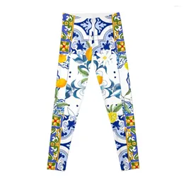 Active Pants Summer Citrus Mosaic Background Mediterranean Style Lemon Fruit Pattern Leggings Sports Tennis For Sport Womens