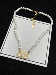 Saturn Perle Diamant Anhänger Halsketten Modemarke Designer Brief Halsreifen Luxus Frauen Schmuck Metall Planet Perlenkette Juwelier Für Frau Kette Geschenk