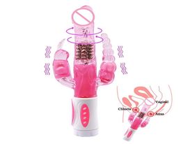 Bunny Triple Pleasure Rabbit Vibrator G Spot Clitoris Stimulator Anal Plug Rotation Dildo Vibrator Sex Toys for Woman Y2006164018004