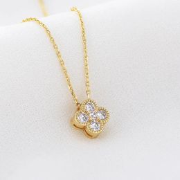 Necklaces French Bling Four Leaf Clover pendant Necklace 925 Sterling Silver 14k Gold plated CZ Clavicle Chain Fashion Jewellery for Women