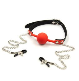 Silicone Ball Gag Open Mouth Gag with Nipple Clamps Adult Game Fetish Erotic Sex Products Bondage Restraint Sex Toys for Couples5827953