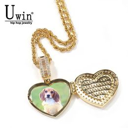 Necklaces Uwin Custom Photo Necklace Heart Clamshell Men Charm HipHop Bling Iced Out Jewelry Solid back For Gift Tennis Chain