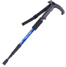 WholeTrekking Poles Alloy Bent Handle Alpenstocks Four Quarter Walking Stick Inner Lock Telescopic Elderly Camping Sticks Han2436863