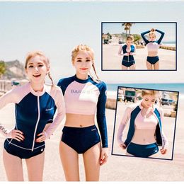 Women's Swimwear Bikini 2024 Long Sleeve Sunscreen Women Surf Bather Print Pieces/2 Pieces Swimsuit Rashgard Lycra Wetsuit Swim