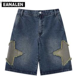 Men's Shorts Harajuku Vintage Star Pattern Denim Shorts Men's Sunshine Bermuda Casual Sports Running Basketball Shorts College Pants Street YQ240111