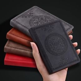 A6 Retro style pocket type mini notebook Stamping process artificial PU leather writing book Portable notepad Office bookkeeping 240111