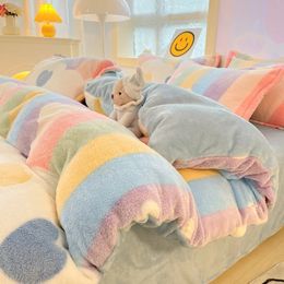 Luxury Autumn Winter Warm Thick Bedding Set Plush Kawaii Mink Velvet Queen Duvet Cover Set with Sheets Single Double Pillowcases 240111