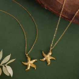 Ladies Gold Necklace Stainless Steel Plated 18k Gold Cute And Small Starfish Pendant Necklace Jewelry Gift