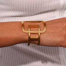 Exaggerated Abstract Artist Hollow Stainless Steel Twist Geometric Square 18k Gold Plated Cuff Bangles Bracelets For Women 240110