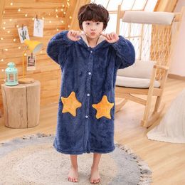 Child Hooded Bath Robes Kids Coral Fleece Sleepwear Baby Winter Nightgowns for Boys Girls 240111
