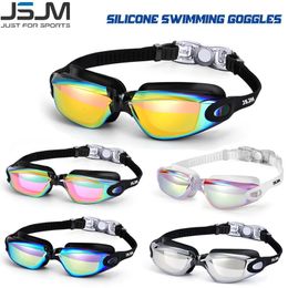 JSJM Silicone Swimming Goggles Men Women Electroplating Colourful Adjustable Professional Swimming Glasses Waterproof Anti-UV 240111