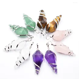 Pendant Necklaces Fashion Good Quality Hexagonal Crystal Pointed Natural Stone Mixed Energy Carnelian Flat Copper Wire Wrapped 10pcs/lot