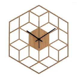 Wall Clocks Gift Bedroom Geometry Battery Operated Modern Office HexagonalBamboo Wood Silent Large Home Decor Quartz Clock