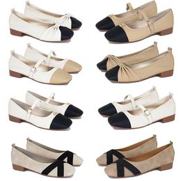2024 designer women shoes New Bow Colored Soft Sole Low Heel Square Head Shallow Mouth simple commuting shoes big size