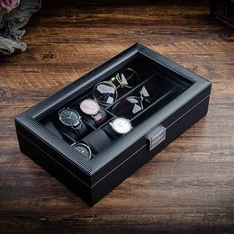 Sunglasses Carbon Fiber Pattern Leather Watch Box Case Organizer Glasses Storage Box Display Black Men's Watches Sunglasses Gift