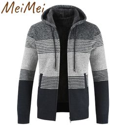 American Loose Colour Matching Zipper Male Coat Street Casual Striped Sweater Retro Contrast Hooded Sports Jacket for Men 240111