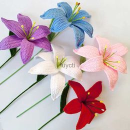 Other Arts and Crafts New Hand-Knitted Flowers Bouquet Lily Crochet Artificial Fake Flower Wedding Decorations Hand-woven Home Table Decorate YQ240111